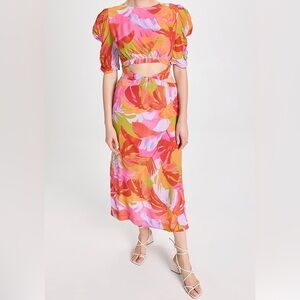 NWT FARM Rio Colorful Leaves Midi Dress in size XL!